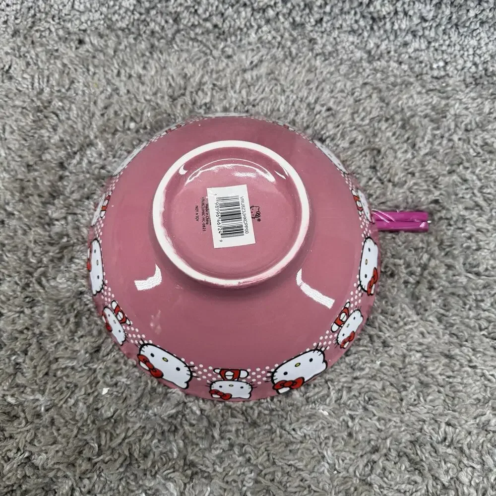 Sanrio Hello Kitty Polka Dot Wide 30 Oz Ramen Bowl with Chopsticks New